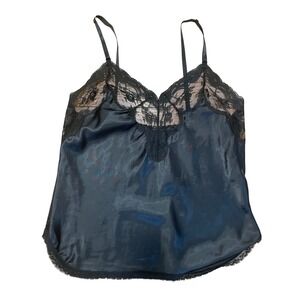 Vintage Barbizon Black Satin Lace Trim Camisole Top Medium